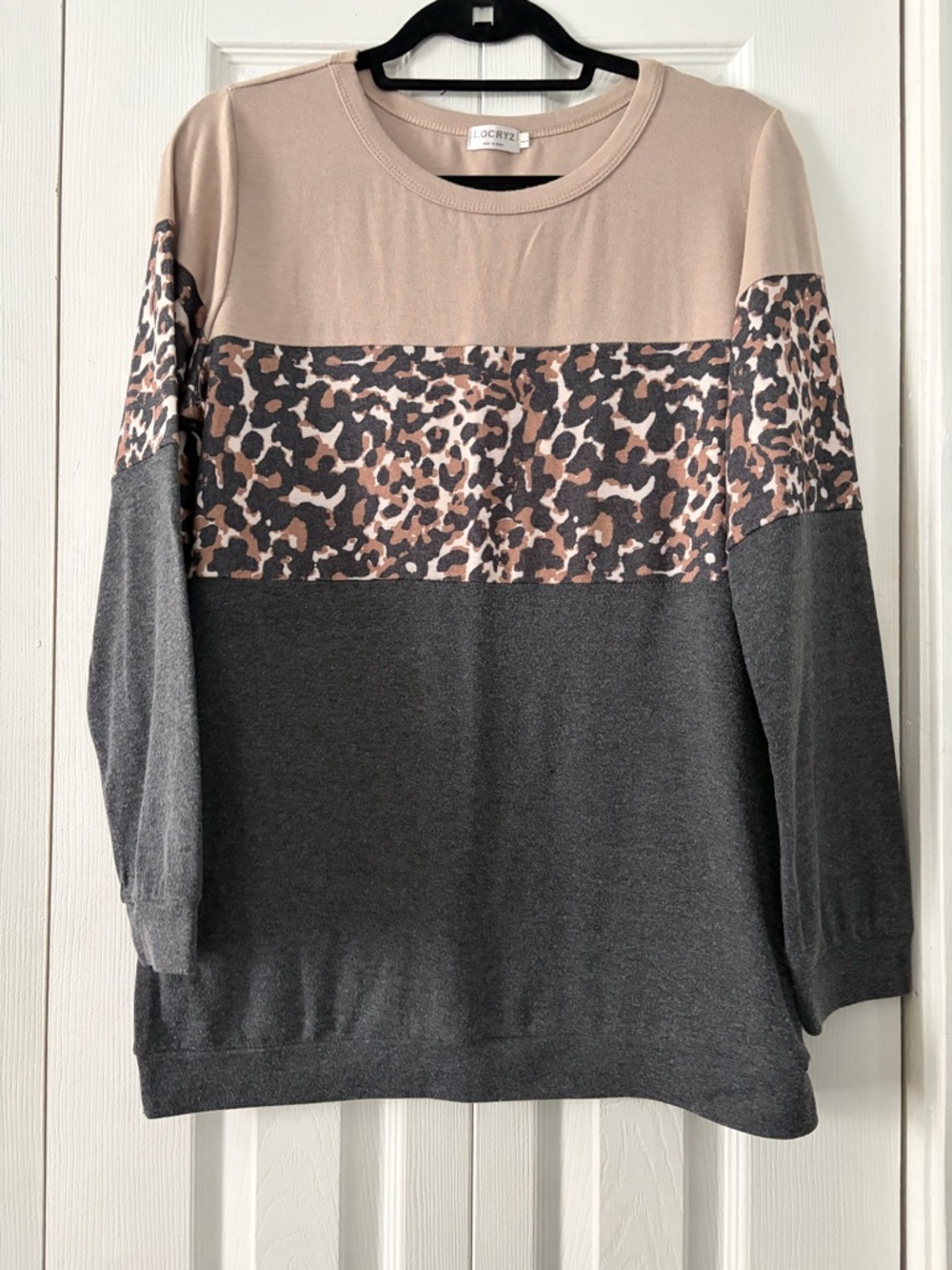 Locryz Colorblock Leopard-Print Tunic in Taupe & Charcoal